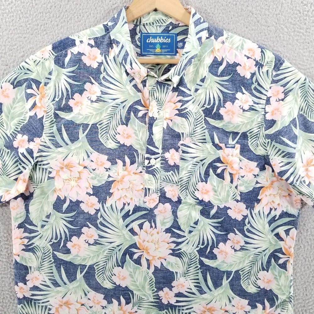 Chubbies Shirt Mens XL Blue Popover Floral Tropical Hawaiian Polo Party Nutter